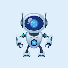 Cute Cartoon Robot Character with Blue Eye and Antennas.