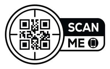 Minimalist black and white QR code label design with 