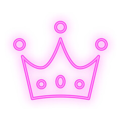 Doodle Neon Signboard of a glowing pink crown icon with circular accents, set on a transparent background for princess or luxury themes