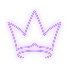 Doodle Neon Signboard of a stylized purple glowing crown icon with sharp edges and abstract shape on a transparent background