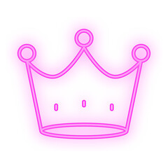 Doodle Neon Signboard of a pink glowing crown icon with circular tips and smooth curves, placed on a transparent background for playful royal themes
