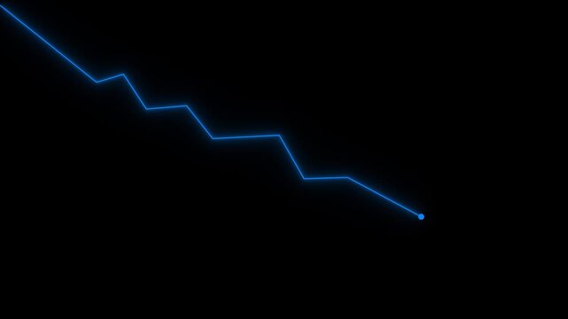 Euro symbol surrounded by stars with downward bule arrow indicating market decline and financial crisis on black background