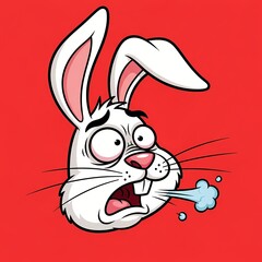 Hilarious cartoon rabbit gasping in disbelief with a frozen breath on a vibrant red backdrop, perfect for quirky designs and humorous content