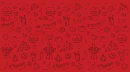 Naklejka premium fast food doodle background illustration