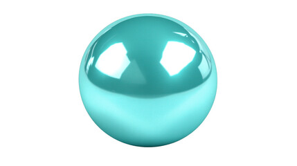 A vibrant turquoise glossy sphere showcases bright white reflections on its smooth rounded surface isolate