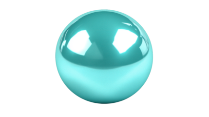 A vibrant turquoise glossy sphere showcases bright white reflections on its smooth rounded surface isolate