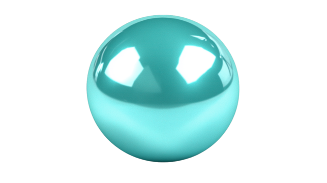 A vibrant turquoise glossy sphere showcases bright white reflections on its smooth rounded surface isolate - Powered by Adobe
