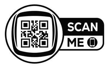 Minimalist black and white QR code label design with 
