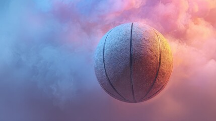 March Madness Basketball. Playful Closeup of Basketball Hoop in Vibrant Smoke Background