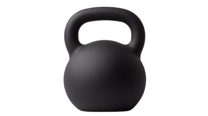 Single black matte kettlebell with a textured surface Front view of robust exercise equipment isolate