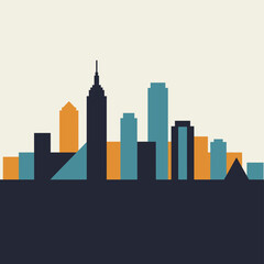 Obraz premium City skyline silhouette in a minimalist style featuring various buildings and skyscrapers perfect for urban design and modern backgrounds on transparent background
