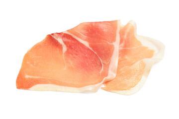 Delicious prosciutto slice on white background