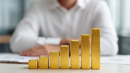 businessman and bar graph with gold bars.business and finance concept.