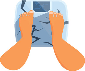 Bare feet standing on a broken weighing scale, illustrating weight gain and dieting issues