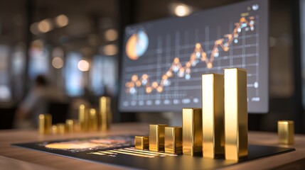 Bar graph with gold bars.business and finance concept.