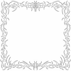 Neo tribal frames, cyber gothic style black white symmetrical shape, dark abstract borders. Cyber sigilism streetwear vector design elements