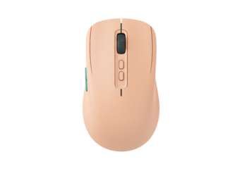 Peach-colored wireless computer mouse isolated on transparent background, ergonomic input device for office and gaming use PNG