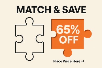 Match & Save with a striking 65% OFF discount offer, modern flat style, compelling retail promotion banner.