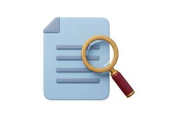Blue document with magnifying glass isolated PNG, search and analysis concept for business and education on transparent background