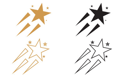 Shooting star icon. Gold and black falling staricon.  Vector illustration.  isolated on white background. EPS 10