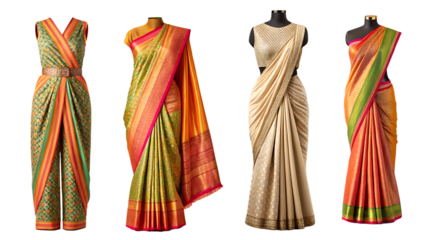 Festive Ethnic Wear Collection: Gold, Green, and Orange Heavy Silk Sarees for Wedding and Occasion
