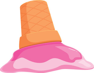 Pink ice cream melting from its cone on a hot summer day
