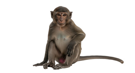 Isolated primate monkey sitting facing forward looking at the camera on a clean background