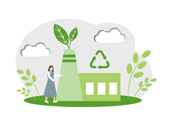 The concept of garbage recycling, ecological production of goods, environmental problems and nature protection. The Girl and the Factory