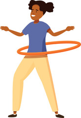 Young girl enjoys exercising with hula hoop, promoting active lifestyle and playful fitness