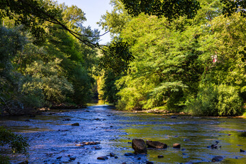 Agoût River Flowing Through the Village of Burlats in the Sidobre Region