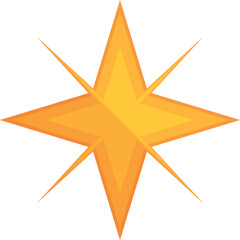 Four pointed yellow star with light rays emanating from it, creating a bright, shining effect against a clean white backdrop