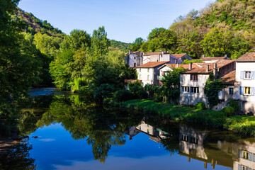 Traditional Houses Along the Agoût River in the Village of Burlats