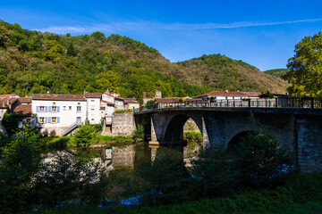 Stone Bridge Crossing the Agoût River in the Village of Burlats