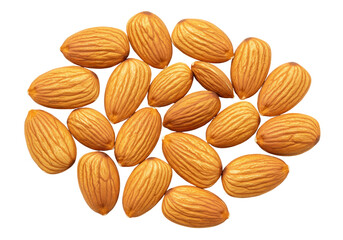 Pile of almonds isolated on transparent background, healthy snack food rich in nutrients and vitamins for diet and nutrition