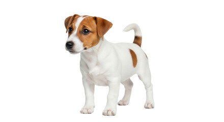 Isolated Jack Russell puppy dog with tan markings looking curious in studio lighting © Emma