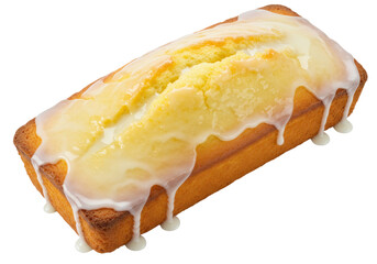 Delicious lemon loaf cake with icing isolated on transparent background, sweet dessert for tea time...