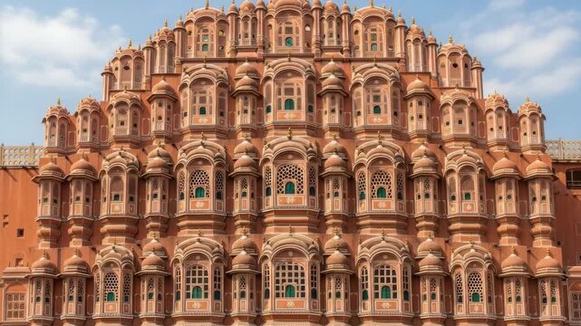 Hawa mahals intricate facade showcases rajasthani architecture in jaipur video Generative AI