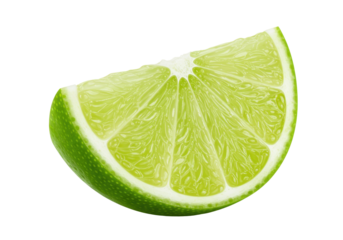 Fresh lime wedge isolated on transparent background, vibrant green citrus fruit slice for summer drinks and healthy eating