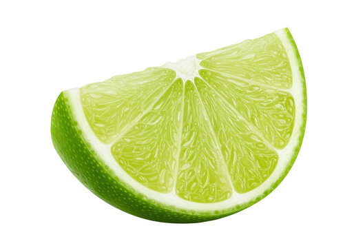 Fresh lime wedge isolated on transparent background, vibrant green citrus fruit slice for summer drinks and healthy eating