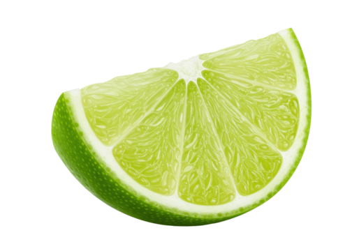 Fresh lime wedge isolated on transparent background, vibrant green citrus fruit slice for summer drinks and healthy eating