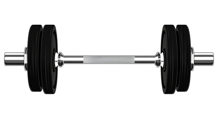 Gleaming chrome barbell with textured grip and heavy black weight plates attached isolated on a dark background isolate