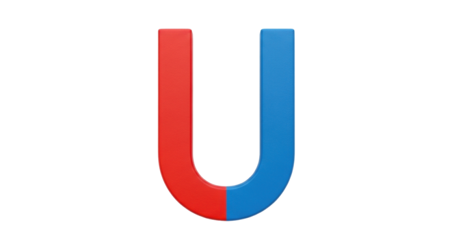 Isolated horseshoe magnet, red and blue, school science experiment, physics attraction object