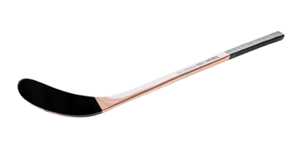 Single ice hockey stick featuring a reddish brown shaft black blade and taped grey black handle Isolated object isolate