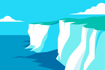 Coastal cliffs overlooking the ocean view on transparent background silhouette