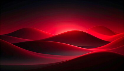 Abstract red landscape with undulating, silhouetted forms against a dark background
