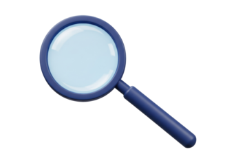 Blue magnifying glass PNG isolated on transparent background, search tool for investigation and exploration