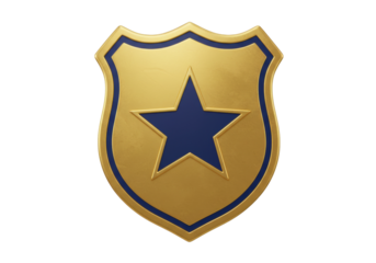 Golden police badge with blue star isolated PNG, law enforcement emblem for security and authority on transparent background