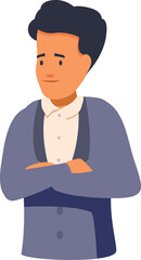 Confident businessman crossing arms, looking sideways, business concept