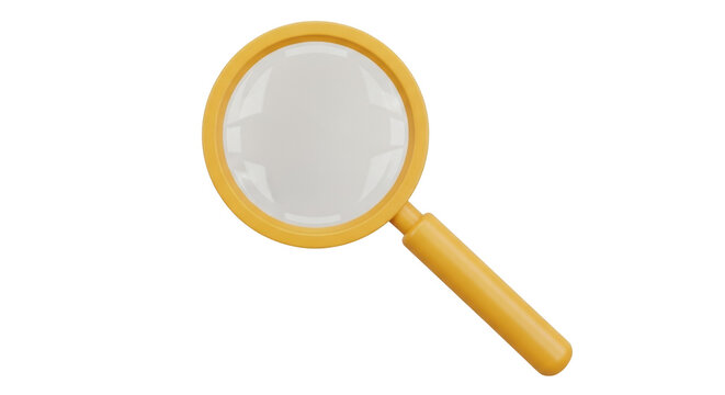 Isolated yellow magnifying glass tool for investigation, close-up search and optical zoom lens