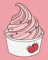 Pink Soft Serve Ice Cream in White Paper Cup. Isolated Dessert on Color full Background.